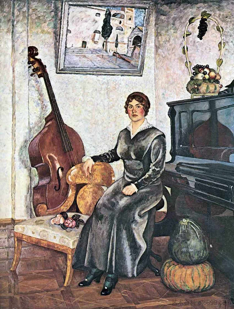 低音提琴的女士 Lady with a contrabass (1915)，伊利亚·马什科娃