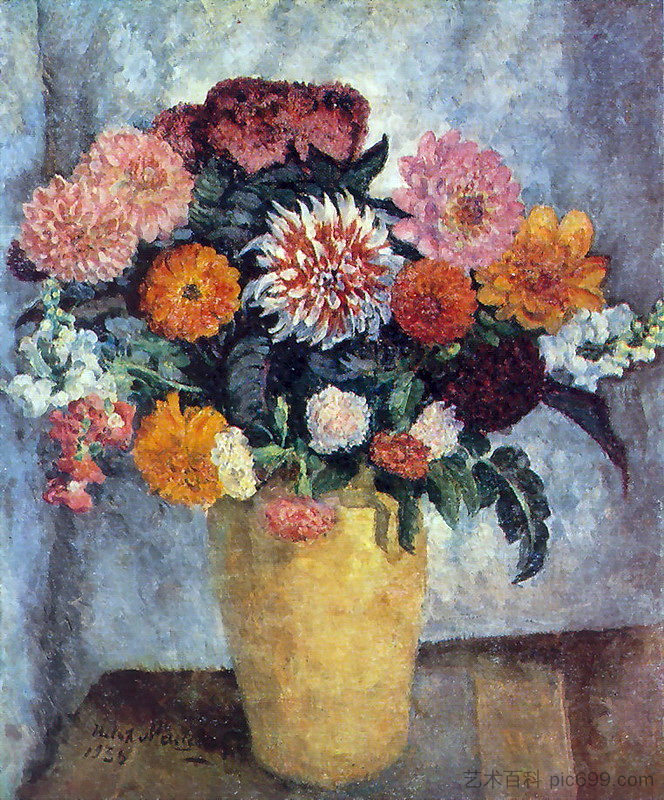 陶罐中的杂色花束 Motley bouquet in a clay jar (1936)，伊利亚·马什科娃