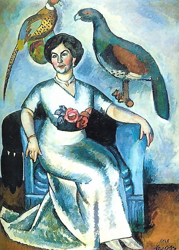 一位女士与野鸡的肖像 Portrait of a Lady with Pheasants (1911)，伊利亚·马什科娃