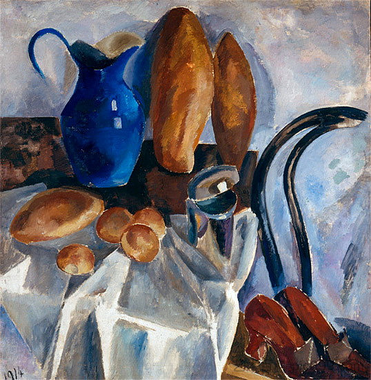 静物与面包和南瓜 Still life with bread and pumpkin (1914)，伊利亚·马什科娃