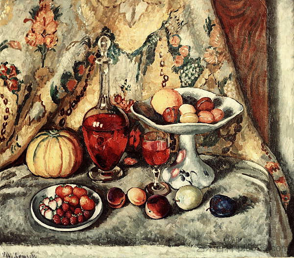 静物与锦缎 Still Life with Brocade (1914)，伊利亚·马什科娃