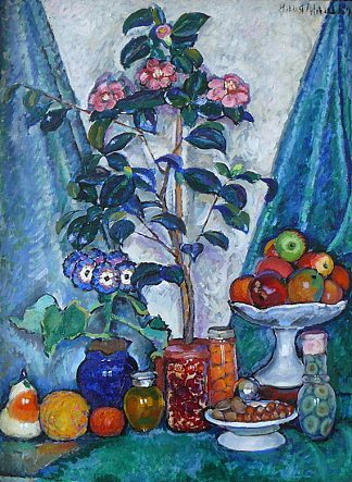 静物与山茶花 Still Life with Camellias (1914 – 1915)，伊利亚·马什科娃