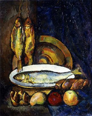 静物与鱼 Still Life with Fish (1916)，伊利亚·马什科娃