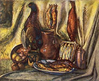 静物与鱼和松鸡 Still life with fish and capercaillie (1917)，伊利亚·马什科娃