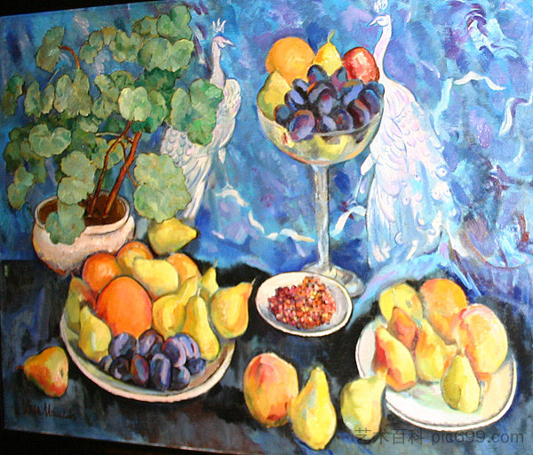 孔雀静物 Still life with peacocks (1908 - 1909)，伊利亚·马什科娃