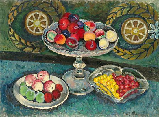 静物与花圈，苹果和李子 Still life with wreaths, apples and plums (1912 - 1914)，伊利亚·马什科娃