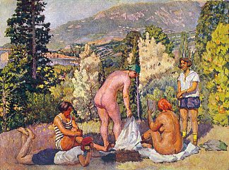 在克里米亚享受日光浴 Sunbathing in the Crimea (c.1920)，伊利亚·马什科娃