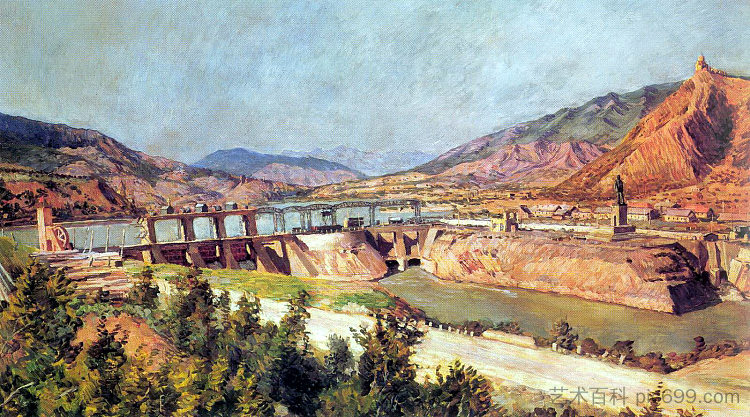 扎格斯。库拉河上的大坝和格鲁吉亚军事公路的公路 ZAGES. Dam on the Kura River and Highway of Georgian Military Road (1927)，伊利亚·马什科娃