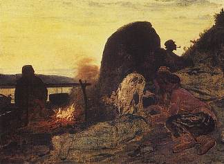 驳船运输车在火灾中 Barge Haulers at the Fire (1870 – 1872)，伊利亚·叶菲莫维奇·列宾