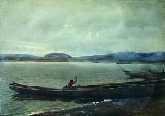 伏尔加河景观与船只 Landscape of the Volga with boats (1870)，伊利亚·叶菲莫维奇·列宾