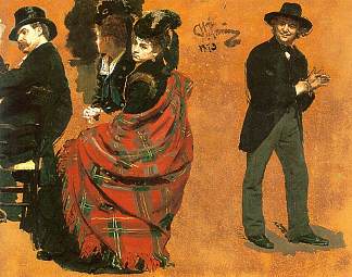 餐桌旁的男人和女人。男人拉上手套 Man and woman at the table. The man pulls on the glove (1873)，伊利亚·叶菲莫维奇·列宾