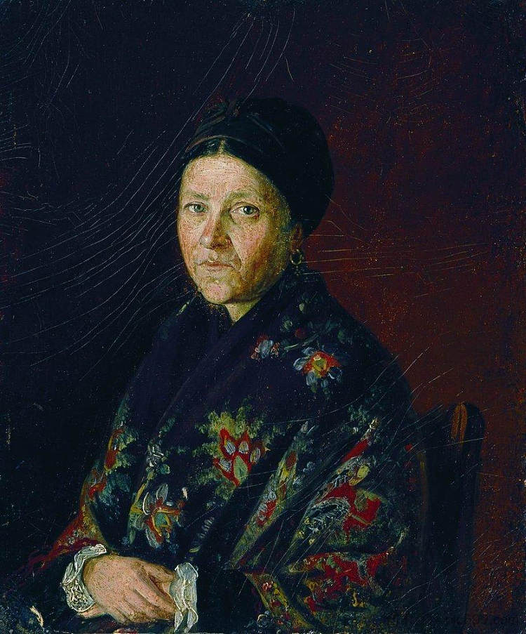 A.博查洛娃的肖像，艺术家的阿姨 Portrait of A. Bocharova, artist's aunts (1859)，伊利亚·叶菲莫维奇·列宾