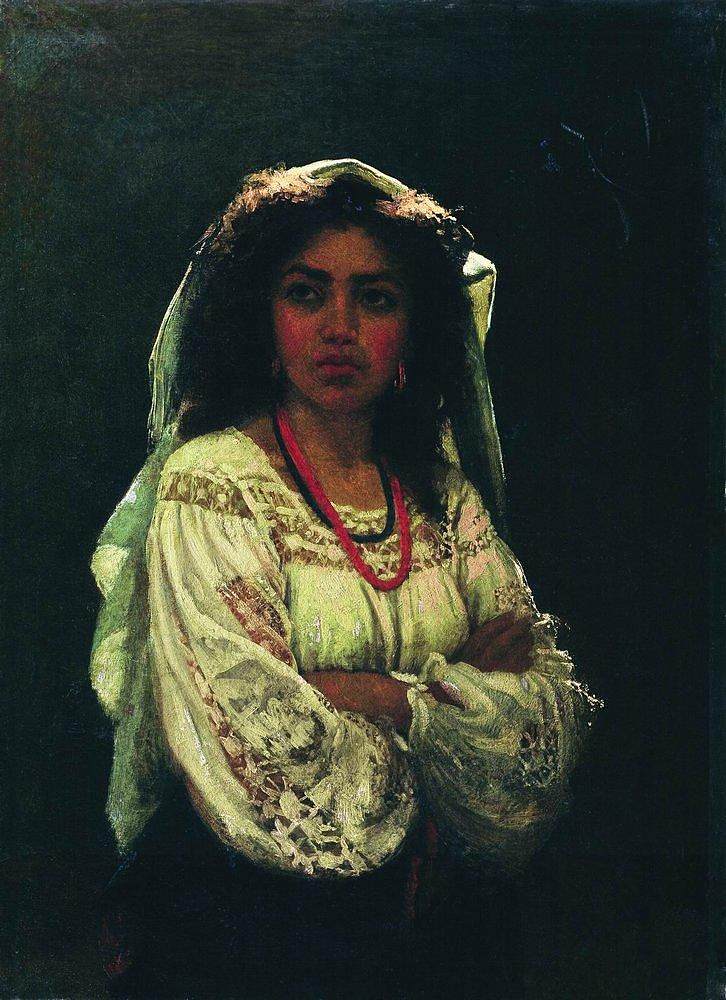 意大利妇女的肖像 Portrait of an Italian woman (1870)，伊利亚·叶菲莫维奇·列宾