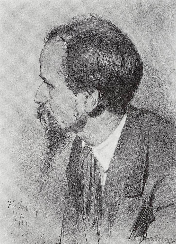 P.P.奇斯季亚科夫的肖像 Portrait of P.P. Chistyakov (1870),伊利亚·叶菲莫维奇·列宾