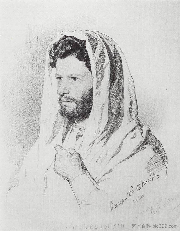 雕塑家马克·马特维耶维奇·安托科尔斯基的肖像 Portrait of sculptor Mark Matveevich Antokolski (1866),伊利亚·叶菲莫维奇·列宾