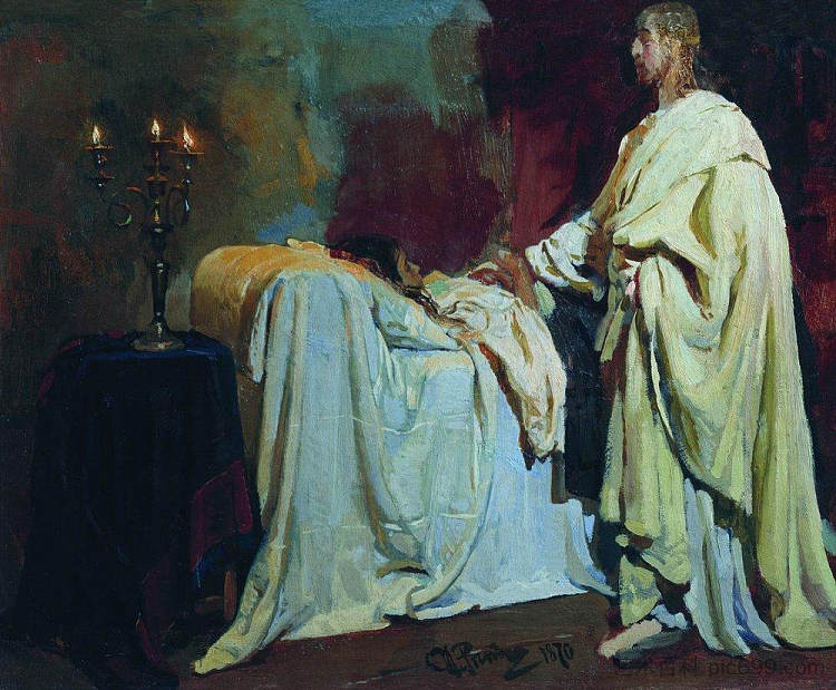 睚鲁女儿的抚养 Raising of Jairus Daughter (1870),伊利亚·叶菲莫维奇·列宾