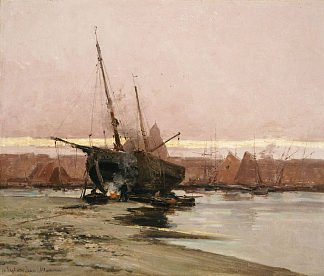 海滩上的船 Boat at the beach (1874)，扬尼斯·阿尔塔莫拉斯