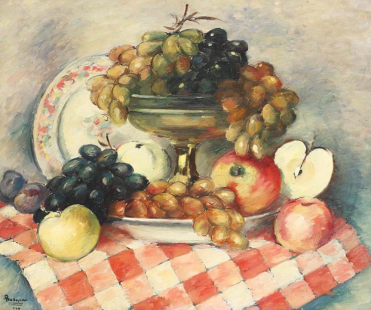 葡萄和苹果的静物 Still-life with Grapes and Apples (1934)，特奥多雷斯库锡安