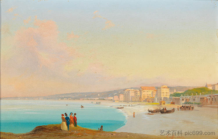 不错，从米迪码头可以看到海滩 Nice, View of the beach from the Quai Du Midi (1852; Nice,France  )，伊波里托·凯菲