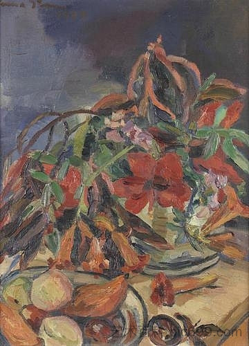 静物与芙蓉，天使的喇叭和水果 Still life with hibiscus, angel's trumpets and fruits (1929)，伊尔玛·斯特恩