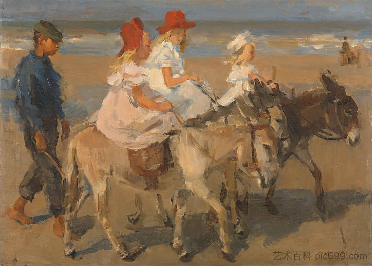 沿着海滩骑驴 Donkey Riding Along The Beach (1901)，以撒·以色列