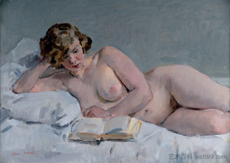 斜倚阅读裸体 Reclining Reading Nude (c.1922)，以撒·以色列