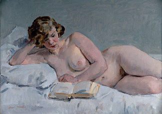 斜倚阅读裸体 Reclining Reading Nude (c.1922)，以撒·以色列