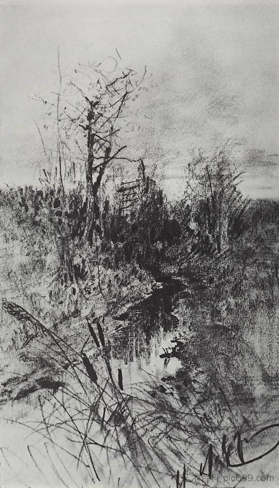 一条小溪 A creek (c.1885; Russian Federation  )，列维坦