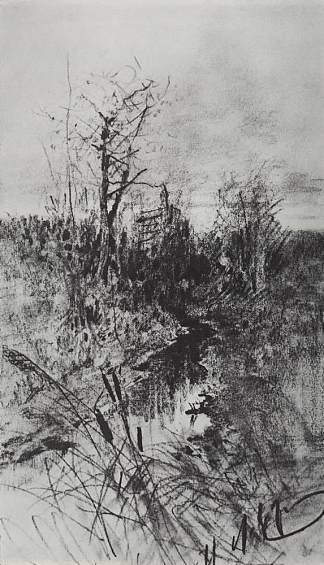 一条小溪 A creek (c.1885; Russian Federation                     )，列维坦