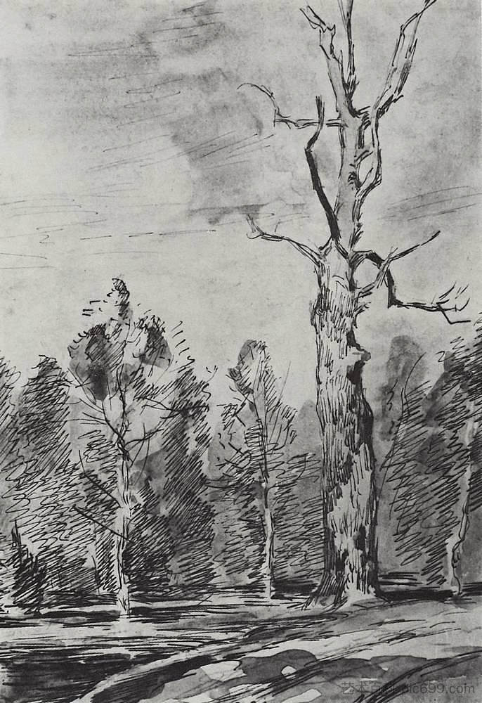 路边的一棵干树 A dry tree by the road (c.1895; Russian Federation  )，列维坦