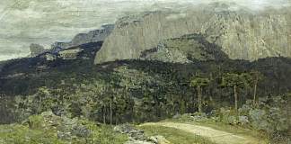 灰色的一天。山。克里米亚。 A gray day. Mountains. Crimea. (1886; Feodosiya,Crimea,Ukraine                     )，列维坦