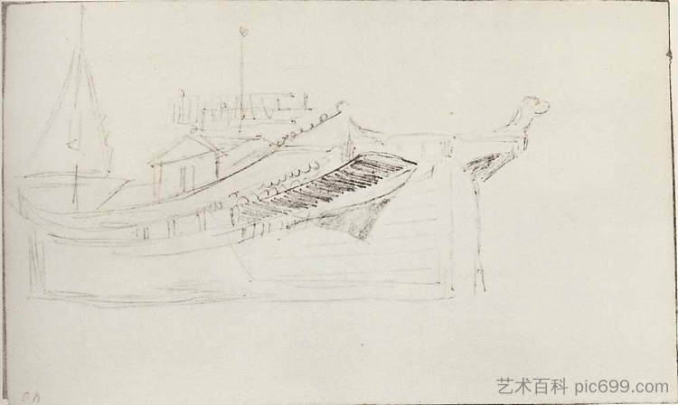 驳船的后部 Aft part of barge (c.1893; Russian Federation  )，列维坦