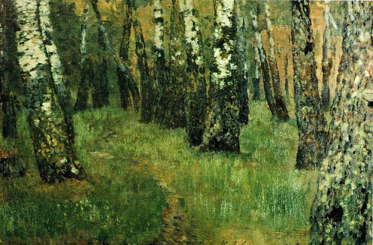 在白桦林 At the birch grove (c.1885; Russian Federation  )，列维坦