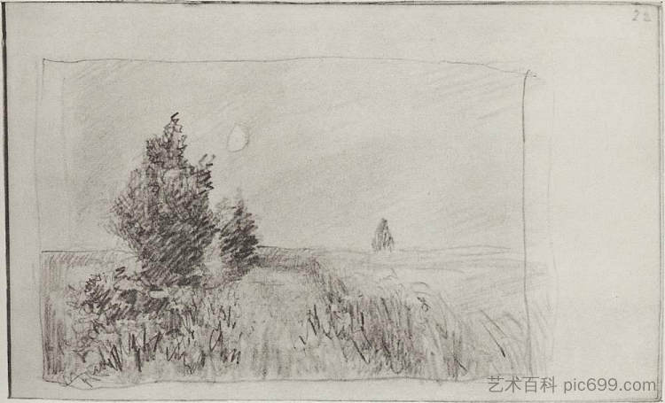 在现场。黄昏。 At the field. Twilight. (c.1895; Russian Federation  )，列维坦