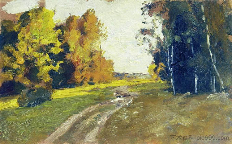 秋天的傍晚。森林中的小径。 Autumn evening. Trail in the forest. (1894; Russian Federation  )，列维坦