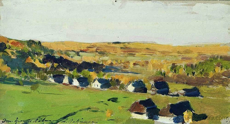 秋天的风景。村。 Autumn landscape. Village.,列维坦