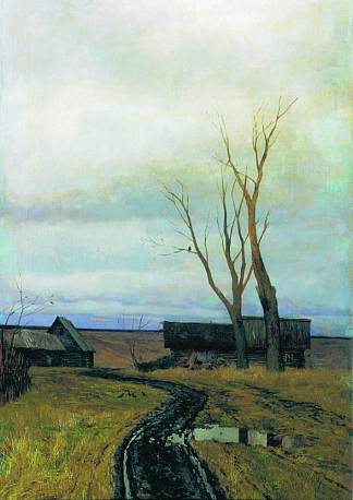 秋天。村里的道路。 Autumn. Road in a Village. (1877; Russian Federation                     )，列维坦