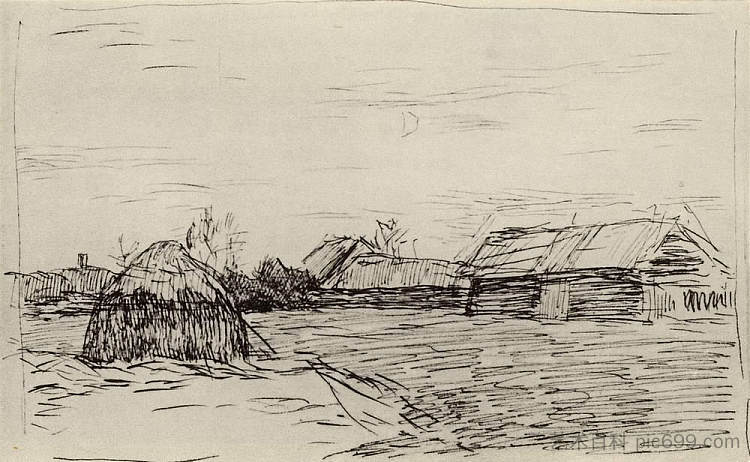 孩子。黄昏。 Barn. Twilight. (c.1895; Russian Federation  )，列维坦