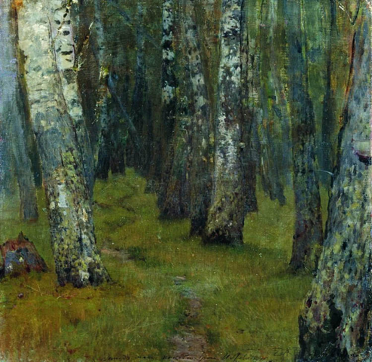 桦树。森林边缘。 Birches. Forest edge. (c.1885; Russian Federation  )，列维坦