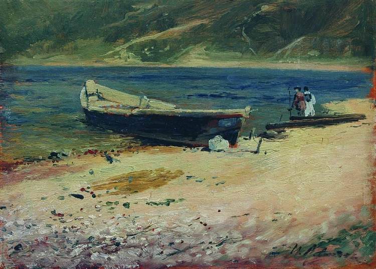 在海岸上乘船 Boat on the coast (c.1885)，列维坦