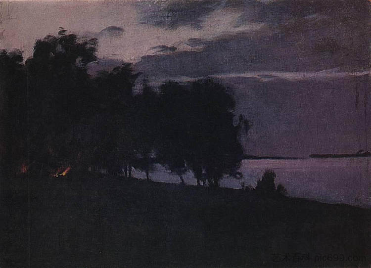 篝火 Bonfire (c.1895; Russian Federation  )，列维坦