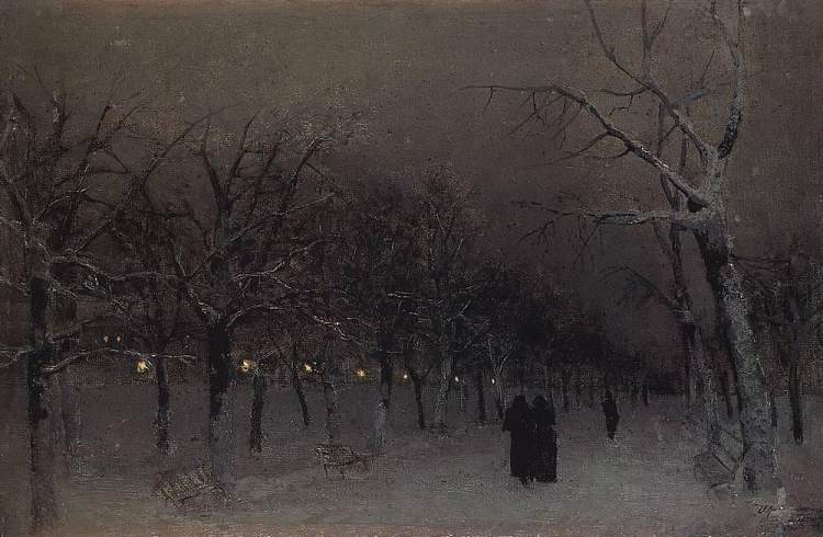 晚上的林荫大道。 Boulevard in the evening. (1883; Moscow,Russian Federation  )，列维坦