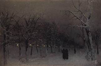 晚上的林荫大道。 Boulevard in the evening. (1883; Moscow,Russian Federation                     )，列维坦