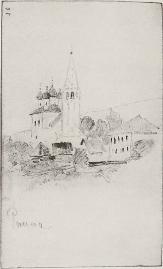 雷什马带钟楼的教堂 Church with belfry in Reshma (1890; Russian Federation                     )，列维坦