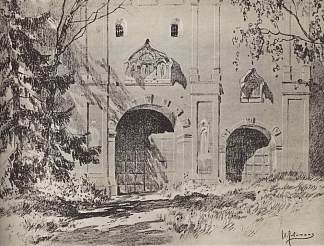 兹韦尼哥罗德附近的萨夫文斯基修道院的入口大门 Entrance gate of Savvinsky monastery near Zvenigorod (1884; Russian Federation                     )，列维坦