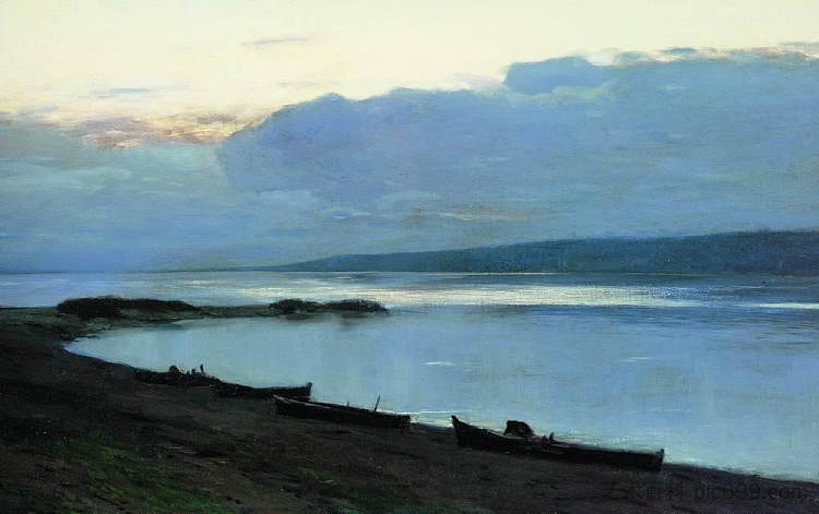 伏尔加河之夜 Evening at Volga (1888; Russian Federation  )，列维坦