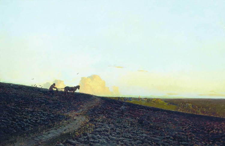 晚上在野外 Evening in the field (1883; Russian Federation  )，列维坦