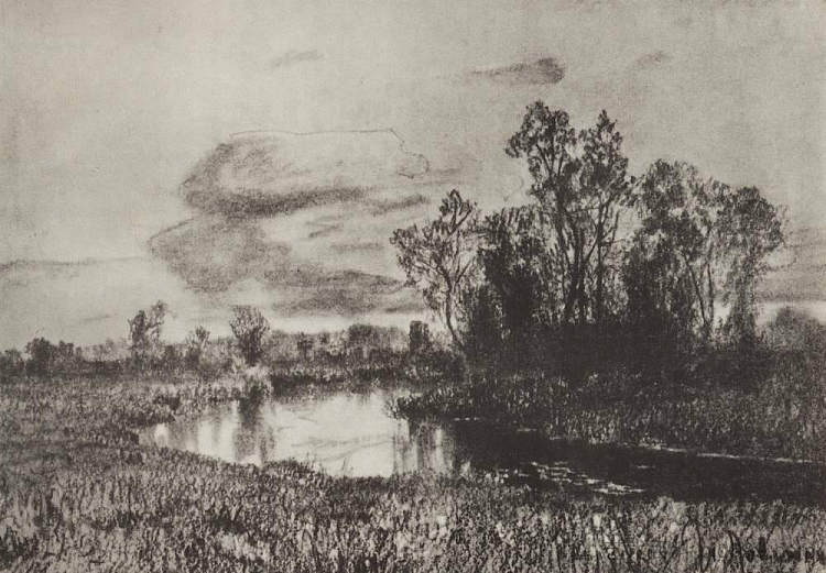 灰色的一天。河。 Gray day. River. (c.1885; Russian Federation  )，列维坦