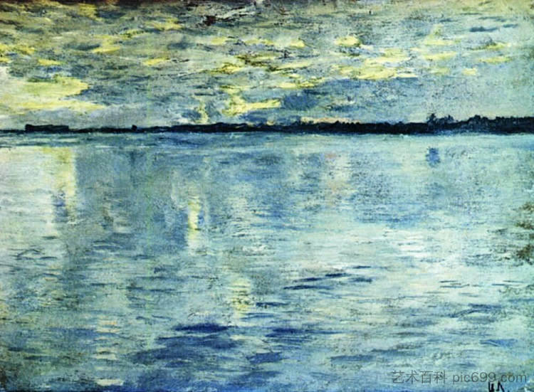 湖。傍晚。 Lake. Evening. (c.1899; Russian Federation  )，列维坦