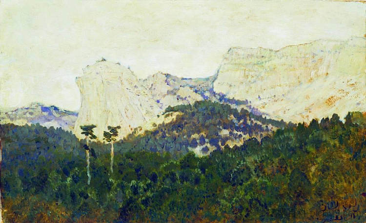 山。克里米亚。 Mountains. Crimea. (1886; Feodosiya,Crimea,Ukraine  )，列维坦